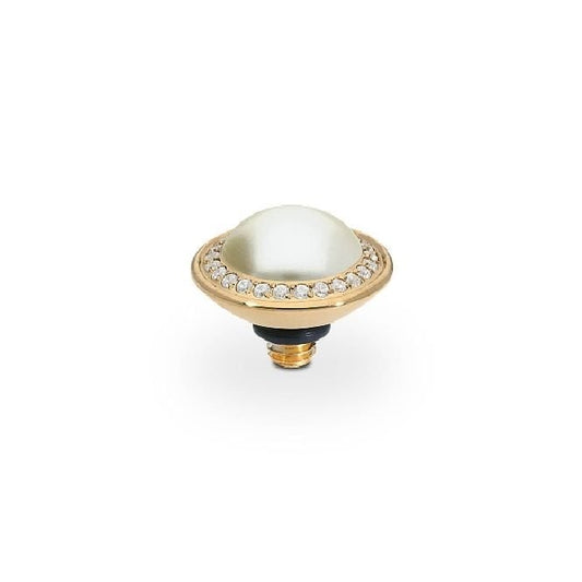 Tondo Deluxe Gold and Cream Pearl Crystal Ring Gem Top, 9mm