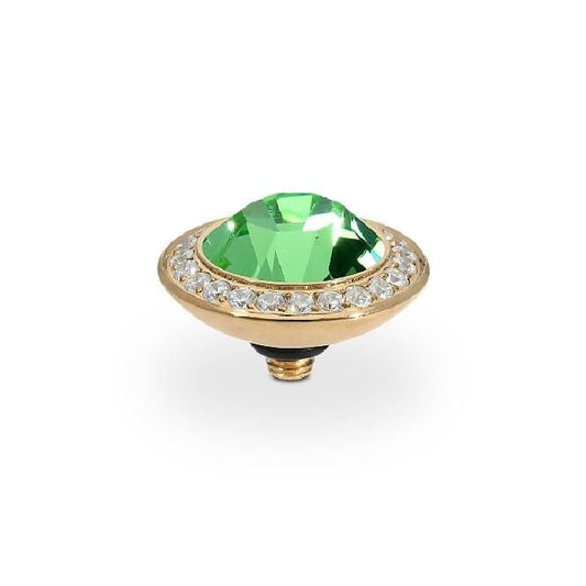 Tondo Deluxe Gold and Green Peridot Crystal Ring Gem Top, 13mm