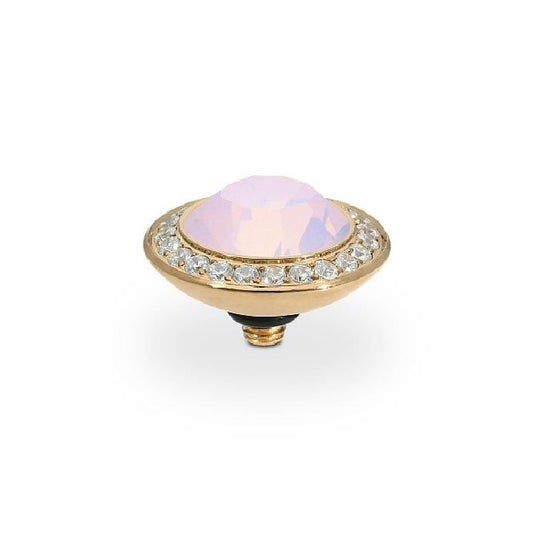 Tondo Deluxe Gold and Pink Rose Opal Crystal Ring Gem Top, 13mm