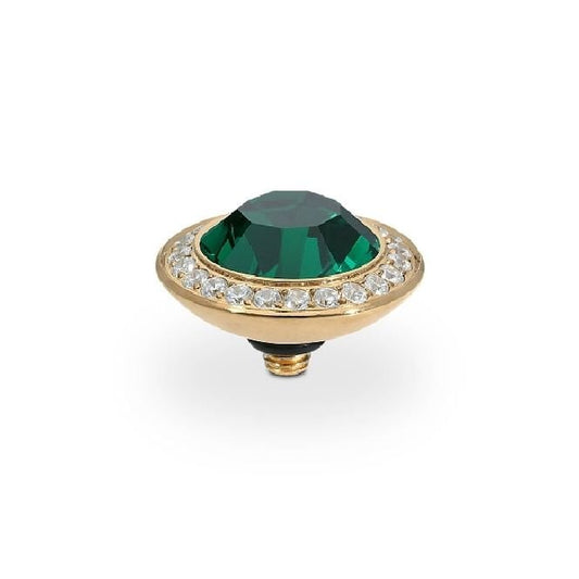 Tondo Deluxe Gold and Green Emerald Ring Gem Top, 13mm