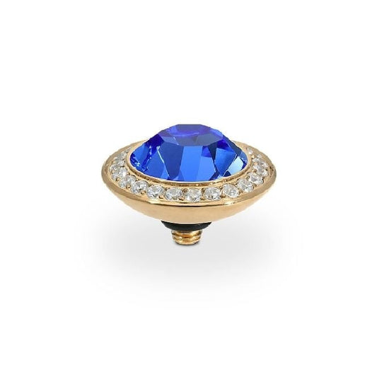 Tondo Deluxe Gold and Blue Sapphire Crystal Ring Gem Top, 13mm