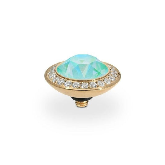 Tondo Deluxe Gold and Green Silky Sage Delite Crystal Ring Gem Top, 13mm