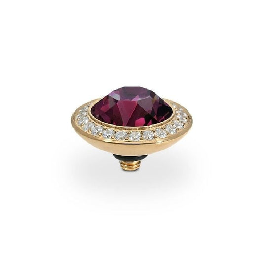 Tondo Deluxe Gold and Purple Amethyst Crystal Ring Gem Top, 13mm