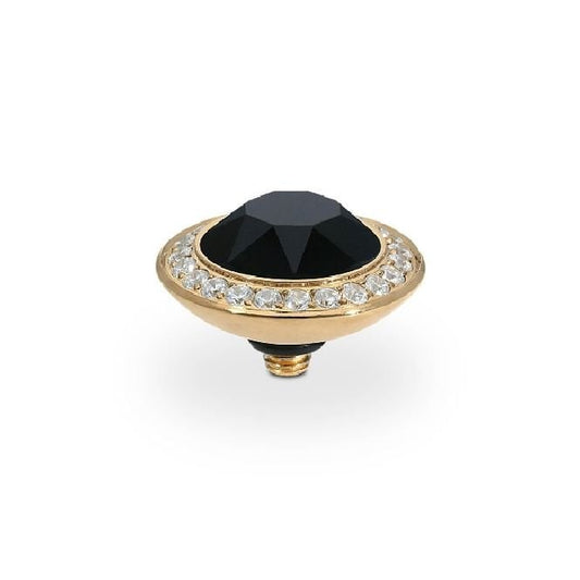 Tondo Deluxe Gold and Jet Crystal Ring Gem Top, 13mm