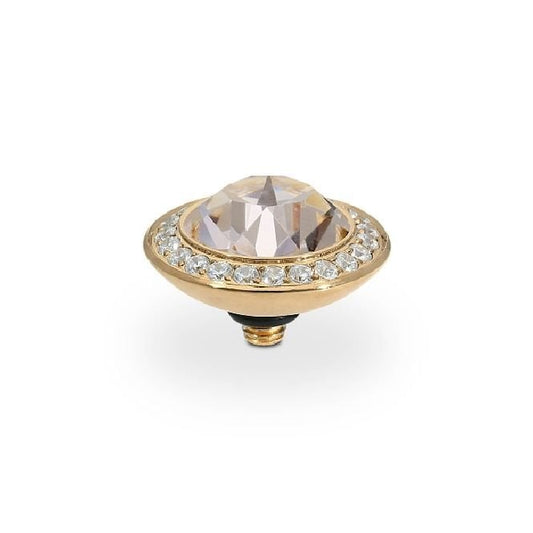 Tondo Deluxe Gold and Pink Silk Crystal Ring Gem Top, 13mm