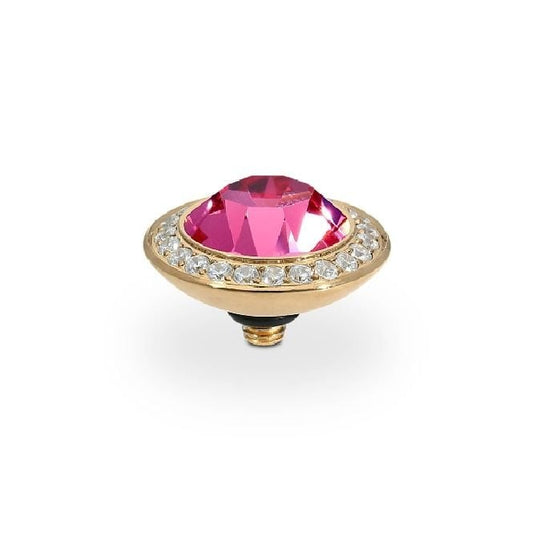 Tondo Deluxe Gold and Pink Rose Crystal Ring Gem Top, 13mm