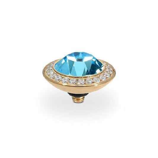 Tondo Deluxe Gold and Aquamarine Crystal Ring Gem Top, 13mm