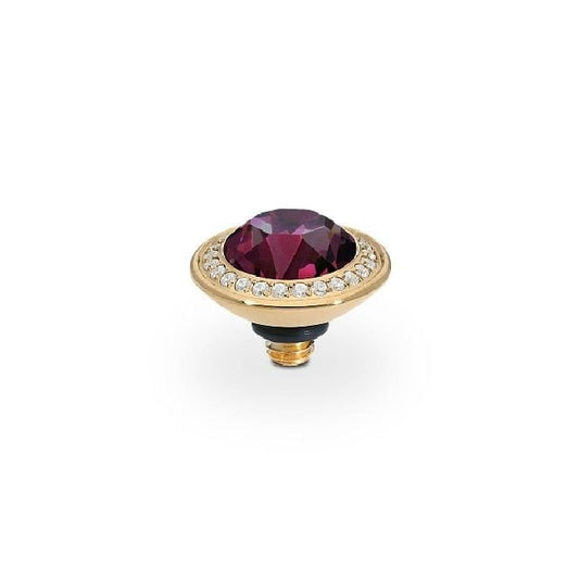 Tondo Deluxe Gold and Purple Amethyst Crystal Ring Gem Top, 9mm