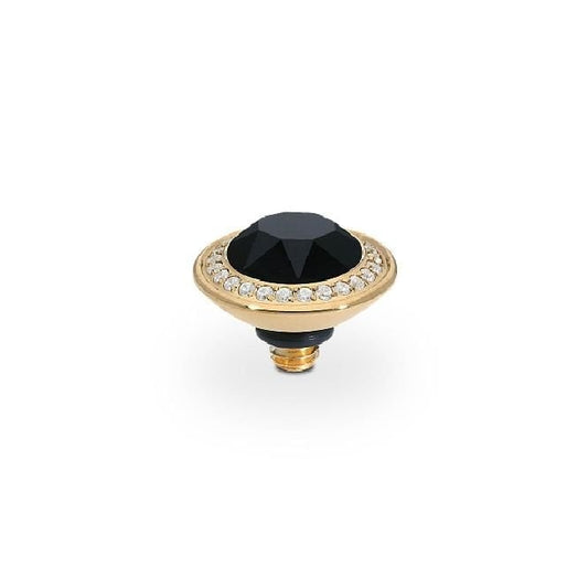 Tondo Deluxe Gold and Jet Crystal Ring Gem Top, 9mm
