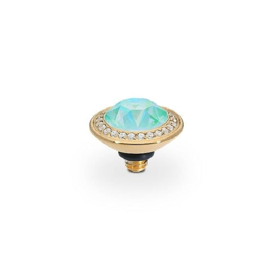 Tondo Deluxe Gold and Green Silky Sage Delite Crystal Ring Gem Top, 9mm