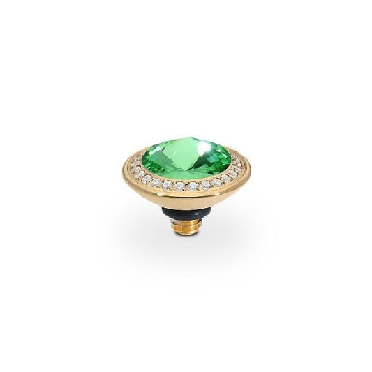 Tondo Deluxe Gold and Green Peridot Crystal Ring Gem Top, 9mm