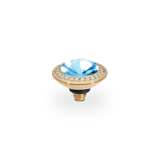 Tondo Deluxe Gold and Aquamarine Crystal Ring Gem Top, 9mm