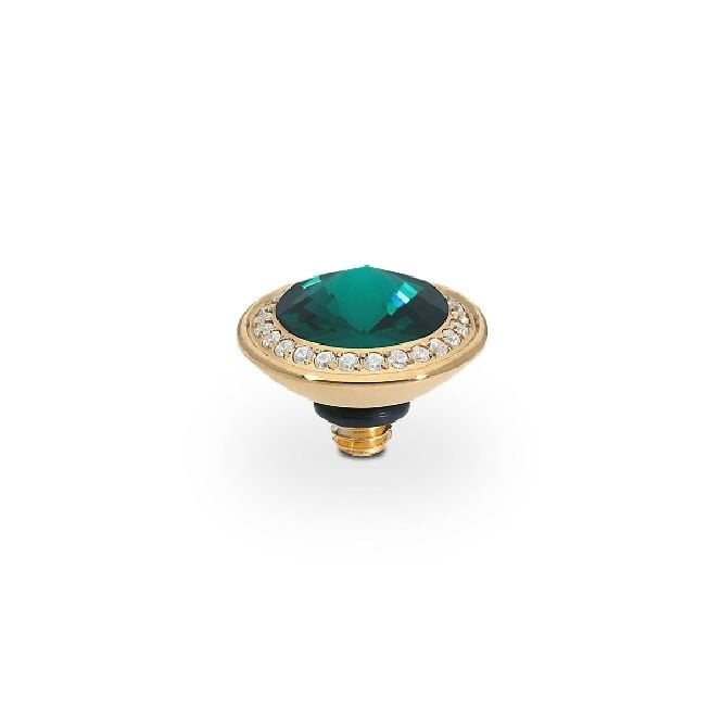 Tondo Deluxe Gold and Green Emerald Crystal Ring Gem Top, 9mm