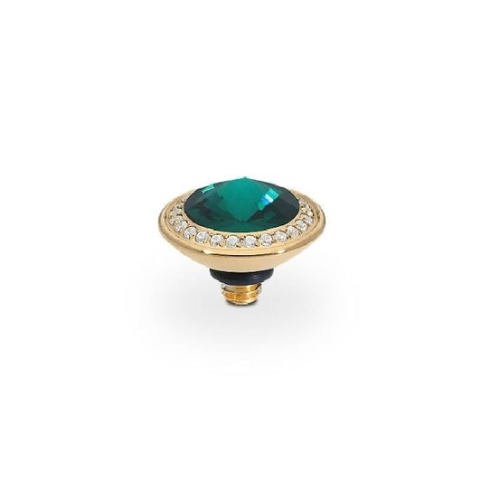 Tondo Deluxe Gold and Green Emerald Crystal Ring Gem Top, 9mm