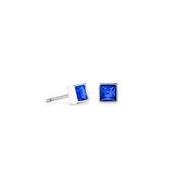 Blue Crystal and Silver Square Stud Earrings