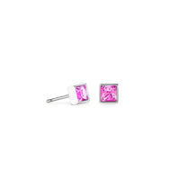 Rose Crystal and Silver Square Stud Earrings