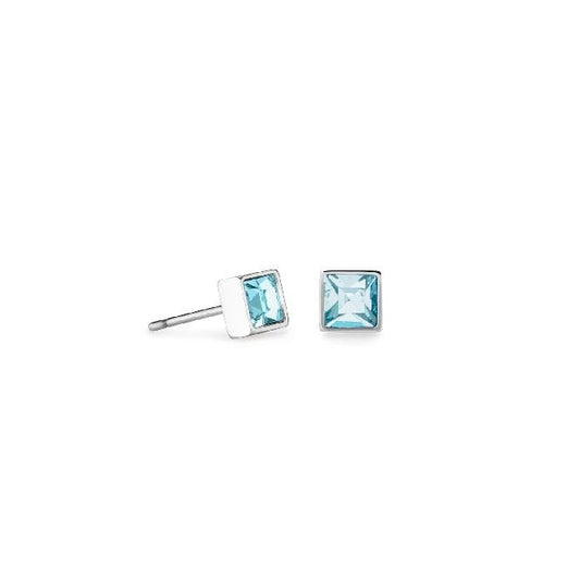 Aqua Crystal and Silver Square Stud Earrings