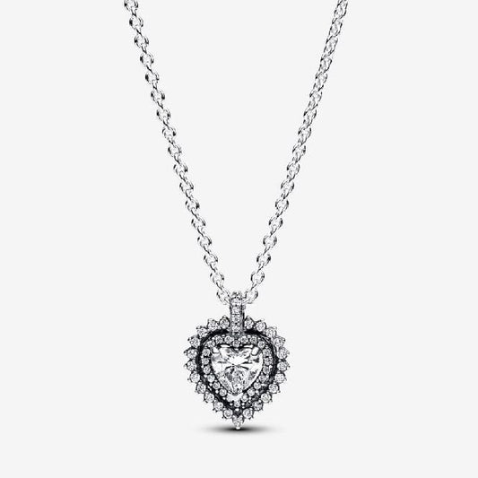 Sparkling Heart Halo Pendant Necklace, 45cm