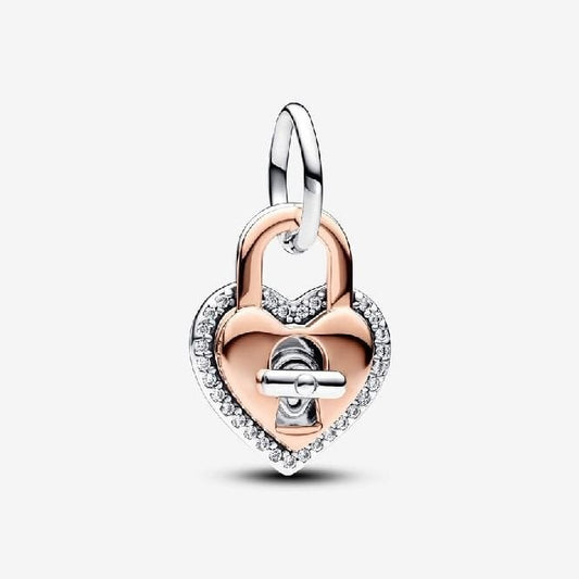 Two-Tone Twistable Heart Padlock Double Dangle Charms
