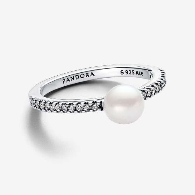 Treated Freshwater Cultured Pearl & Pave Ring, Size 52