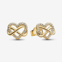 Gold Sparkling Infinity Heart Stud Earrings