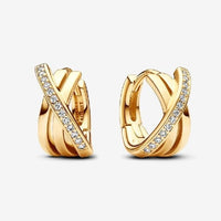 Gold Crossover Pave Hoop Earrings