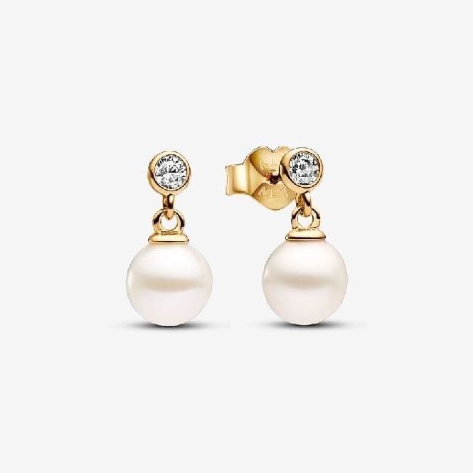 Pandora Gold Treated Freshwater Cultured Pearl & Stone Drop Earrings