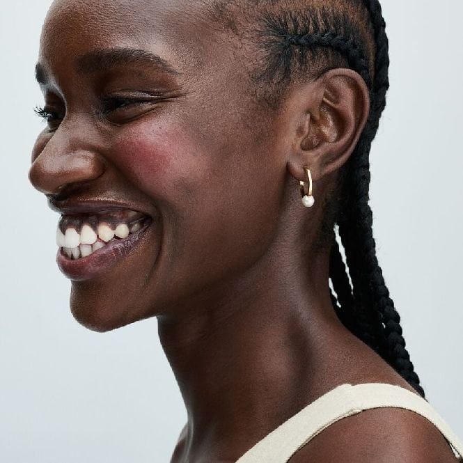 Gold Treated Freshwater Cultured Pearl Hoop Earrings