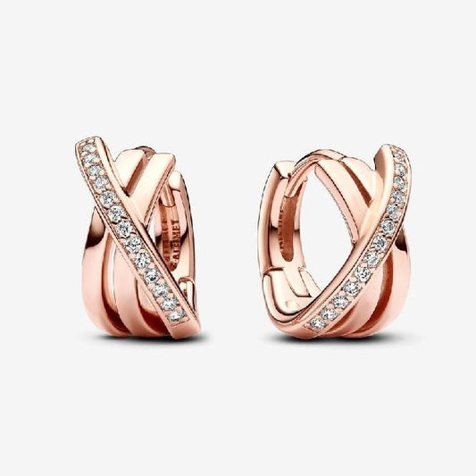 Rose Crossover Pave Hoop Earrings