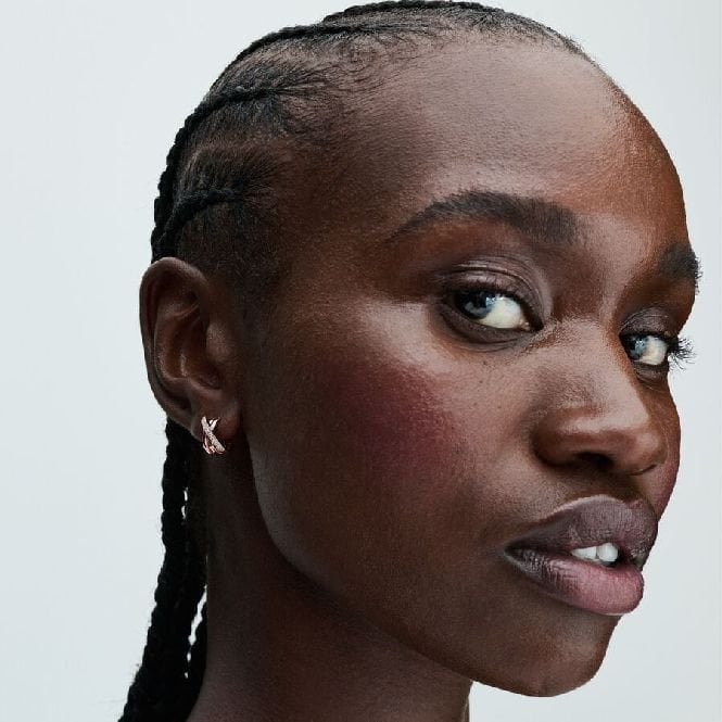 Rose Crossover Pave Hoop Earrings