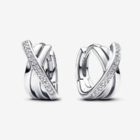 Crossover Pave Hoop Earrings
