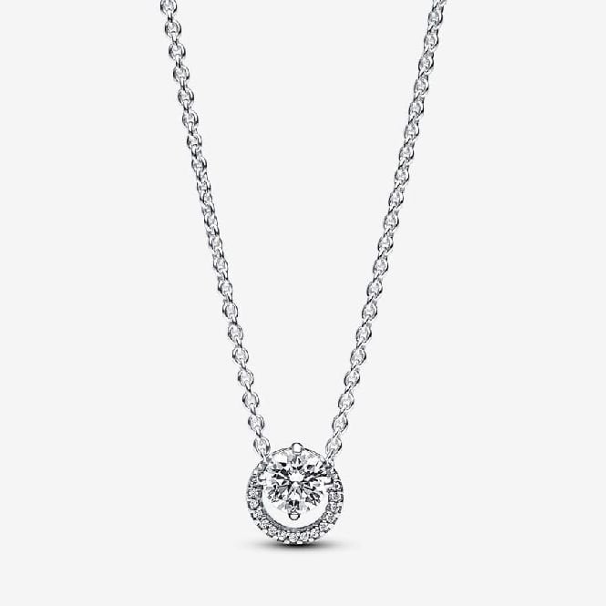 Sparkling Round Halo Pendant Collier Necklace, 45cm