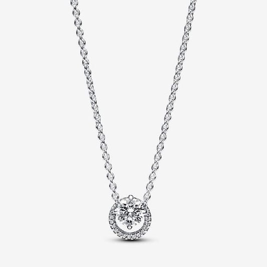Sparkling Round Halo Pendant Collier Necklace, 45cm