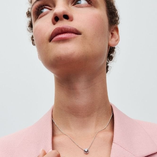 Sparkling Round Halo Pendant Collier Necklace, 45cm