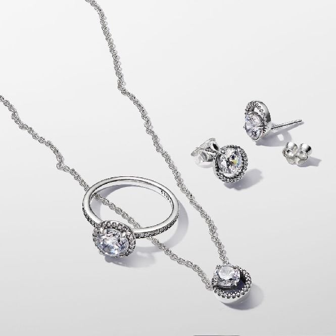 Sparkling Round Halo Pendant Collier Necklace, 45cm