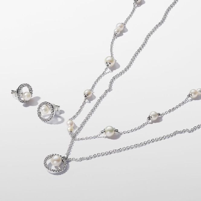 Treated Freshwater Cultured Pearl & Pave Collier Necklace, 45cm