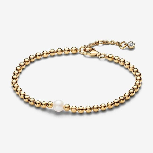 Gold Treated Freshwater Cultured Pearl & Beads Bracelet, 18cm