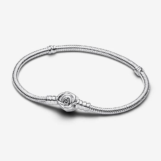 Moments Rose in Bloom Clasp Snake Chain Bracelet, 18cm