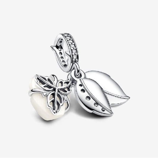 White Rose in Bloom Double Dangle Charms