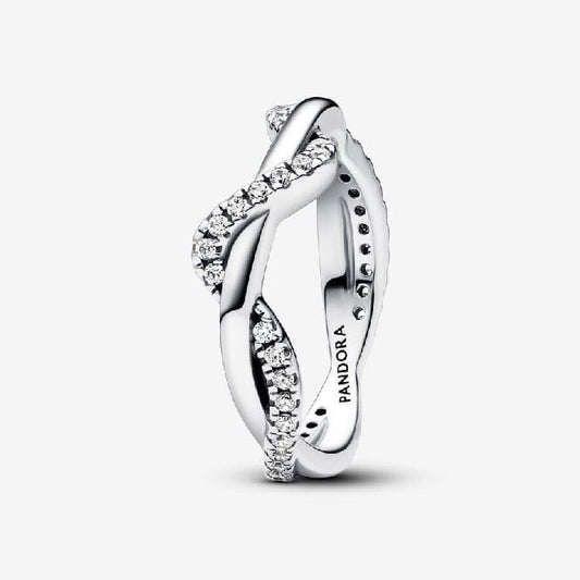 Sparkling Intertwined Wave Ring, Size 48