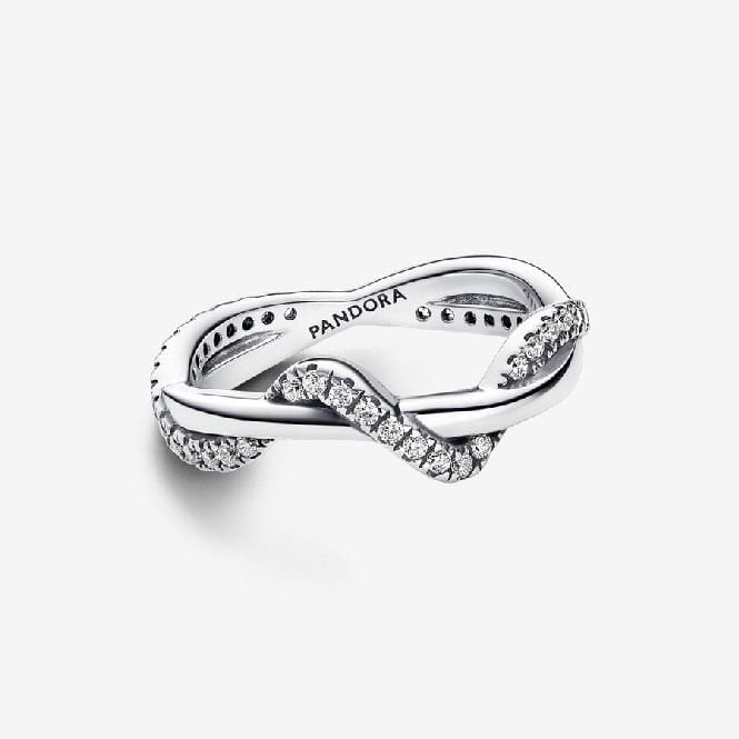Sparkling Intertwined Wave Ring, Size 48