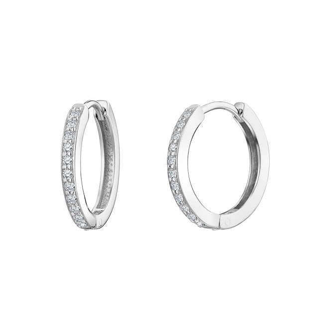 CZ Silver Huggie Earrings, 17mm Small