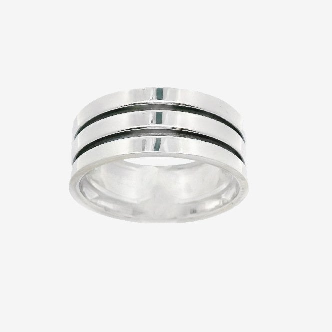 Oxidised Silver Blackened Double Band Ring, Size 64