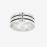 Oxidised Silver Blackened Double Band Ring, Size 64