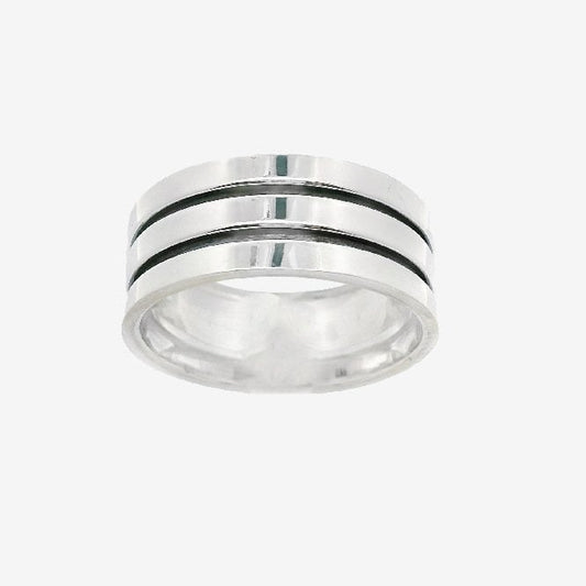 Oxidised Silver Blackened Double Band Ring, Size 64