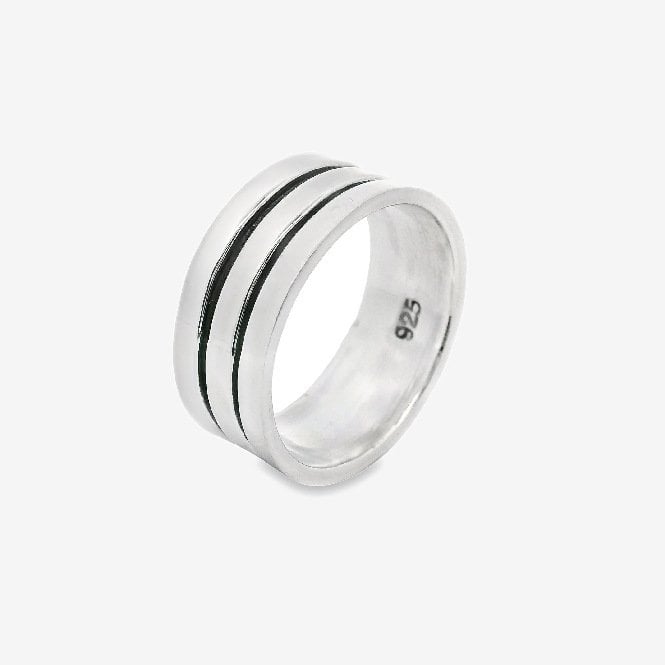 Oxidised Silver Blackened Double Band Ring, Size 64