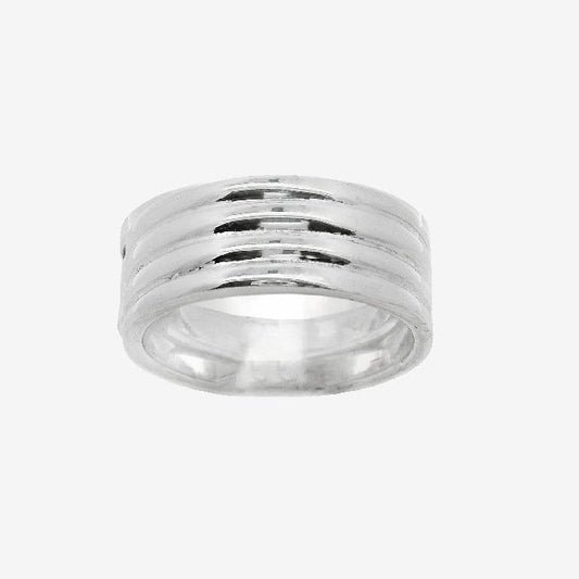 Silver Rounded Ridged Band Ring, Size 57.5