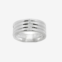 Silver Rounded Ridged Band Ring, Size 59