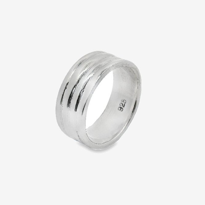 Silver Rounded Ridged Band Ring, Size 59