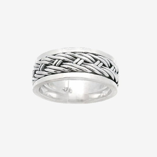 Oxidised Silver Blackened Plaited Ring, Size 57.5